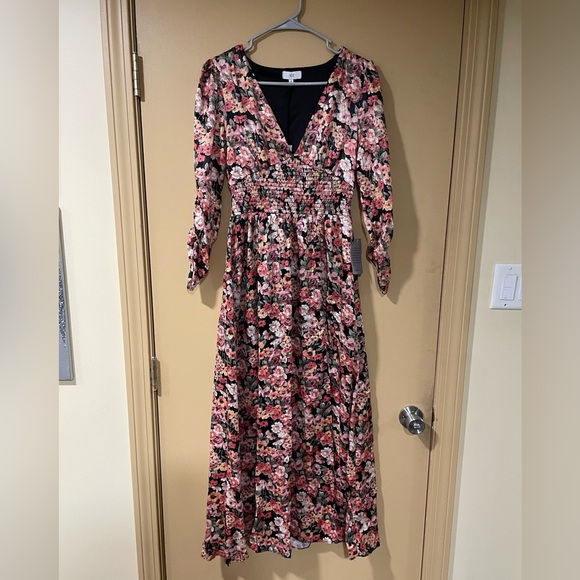NWT NSR Pink and Black Floral Long Sleeve Dress - Picture 2 of 4